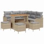 Beiges 9-teiliges vidaXL Garten-Sofa-Set aus Polyrattan mit Tisch und Hockern.