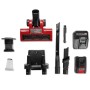 Einhell Akku-Stielstaubsauger TE-SV 18 Li Set: rote Bodendüse, Akku, Ladegerät, Staubbehälter, Filter und Düsen.