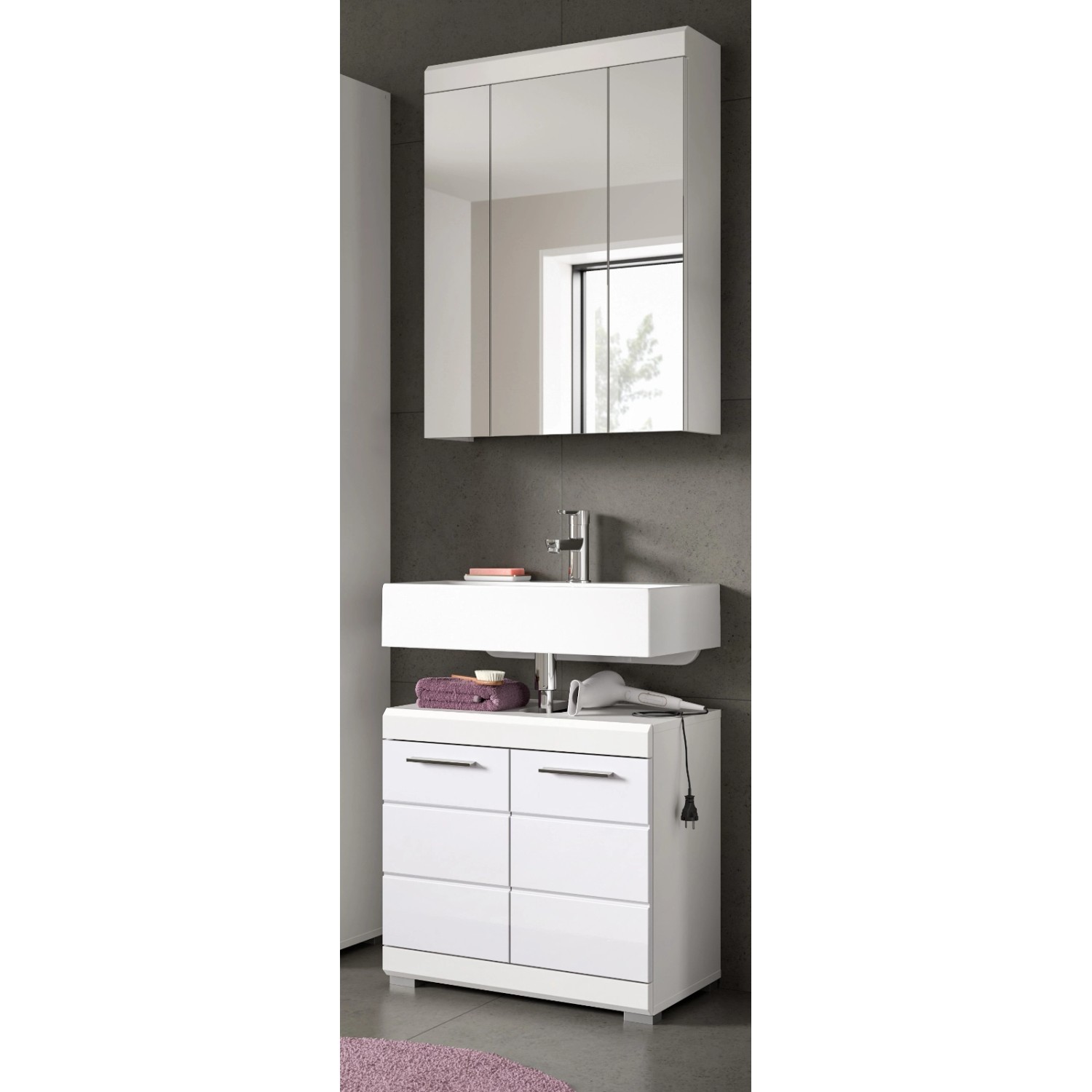 Inn.Furn Badmöbel Set 2-teilig in Weiß Hochglanz 60 cm Shawn günstig online kaufen