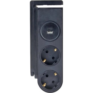 Schwaiger Tischsteckdosenleiste, klemmbar, mit 2 Schuko-Steckdosen, USB-C und USB-A Ladeports.