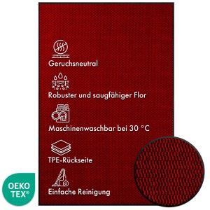 Rote KARAT Schmutzfangmatte 90x150 cm mit TPE-Rücken für hohe Rutschfestigkeit und einfache Reinigung.