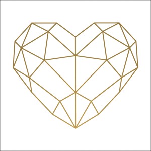 Pro Art Dekopanel: Goldenes Polygon Herz, 30x30cm. Modernes Bild mit geometrischem Herz Design.
