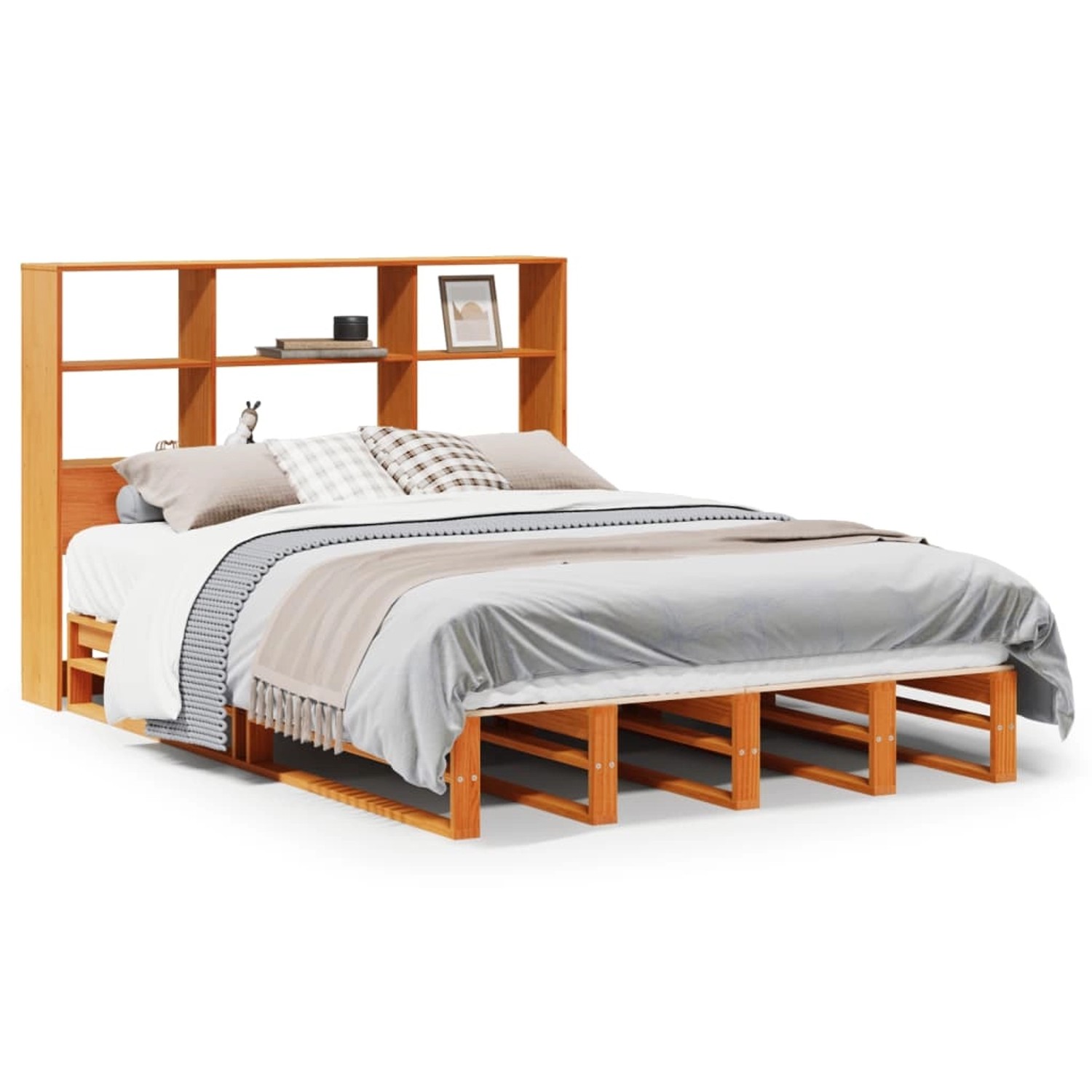 vidaXL Massivholzbett mit Regal ohne Matratze Wachsbraun 120x190 cm 3323943 günstig online kaufen