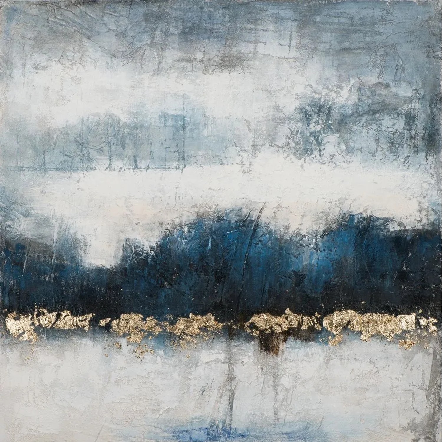 Art Universe Leinwandbild Farbkomposition in Dunkelblau und Gold 70 x 70 cm