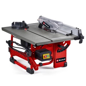 Einhell TC-TS 8 I Tischkreissäge: Kompakte Kreissäge mit rotem Gestell und grauem Tisch.