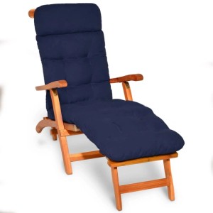Dunkelblaue Beautissu Flair DC Deckchairauflage 200x50x8cm mit stilvollen Heftungen für Gartenstuhl & Liegestuhl.