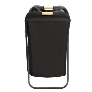 Wenko Wäschesammler Loft, schwarz, mit Bambusgriffen. Wäschekorb für Bad oder Schlafzimmer.