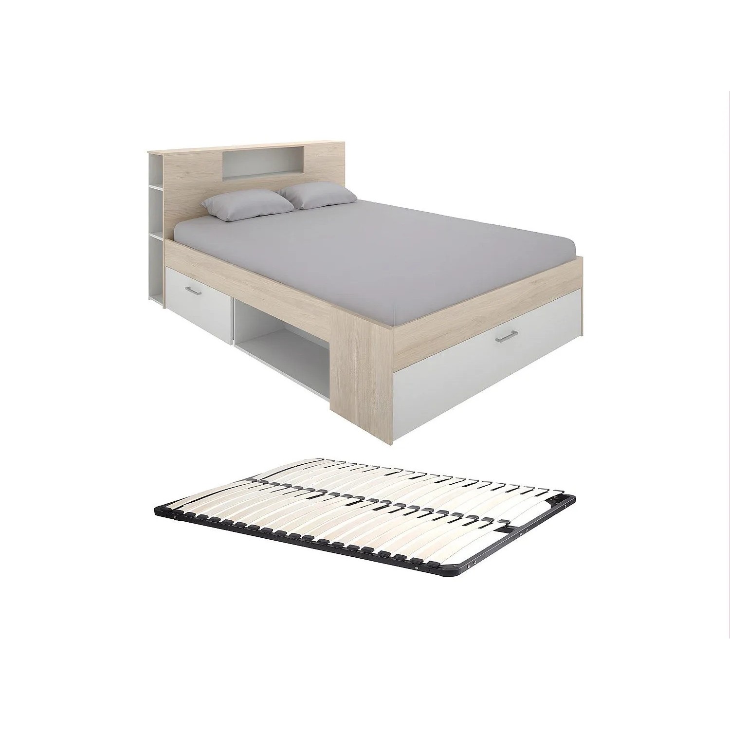 Vente-unique Bettrahmen Leandre Naturfarben Hell  Weiß 228.5 cm