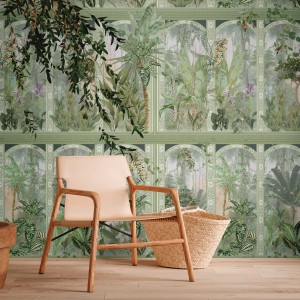 PROFHOME Fototapete Dschungel (Grün/Braun/Weiß): Matte Vliestapete mit Dschungelmotiv im Wohnraum.
