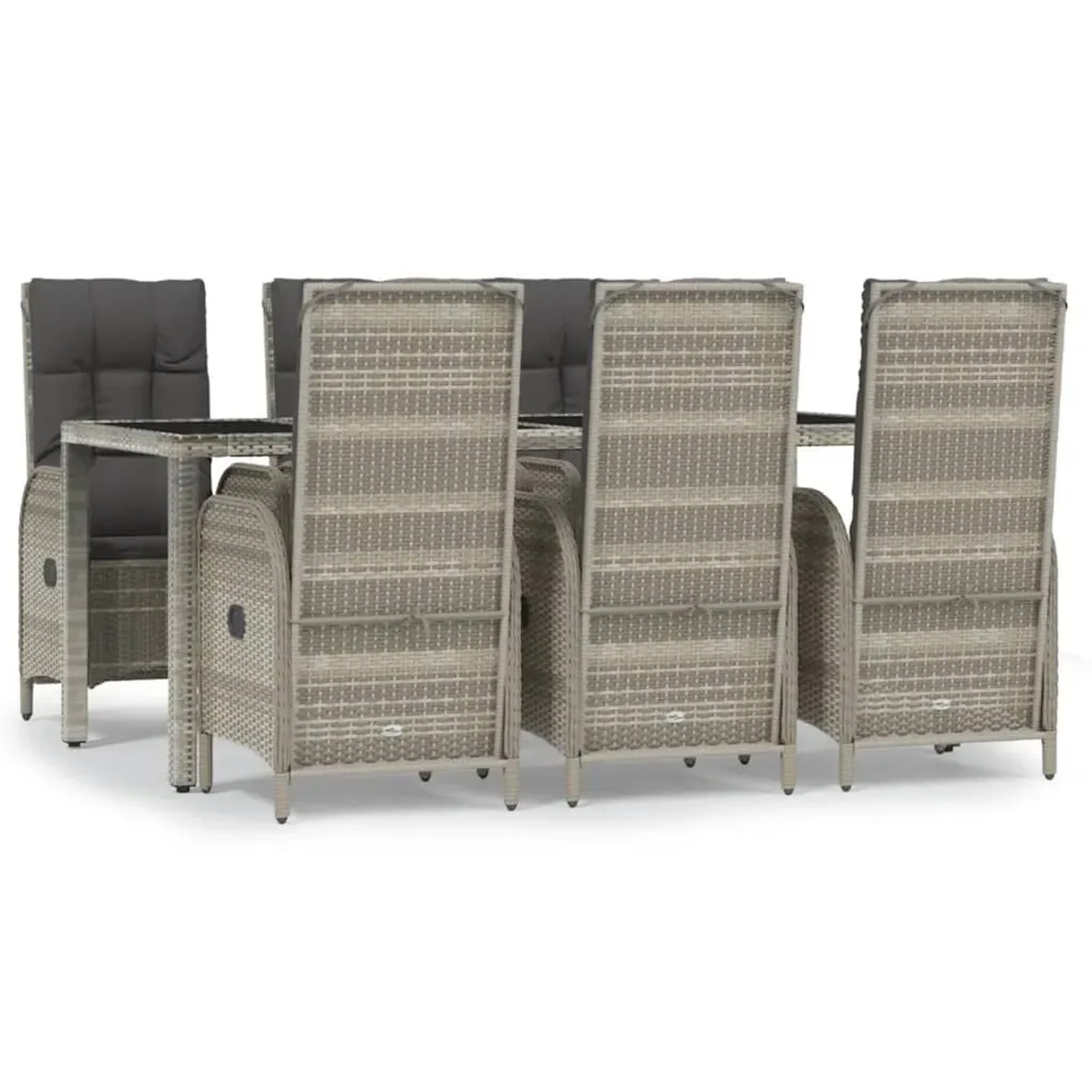 vidaXL 7-Tlg Garten-Essgruppe mit Kissen Grau Poly Rattan 3185027