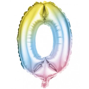 Multicolor Folienballon Zahl 0, 100 cm hoch, ideal für Partys und Dekoration.
