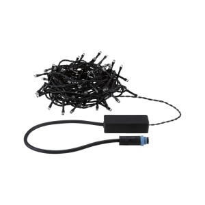 Aufgerollte Paulmann LED-Lichterkette Yuna Plug & Shine, 10 m, warmweiß, schwarz, für Außenbereiche.