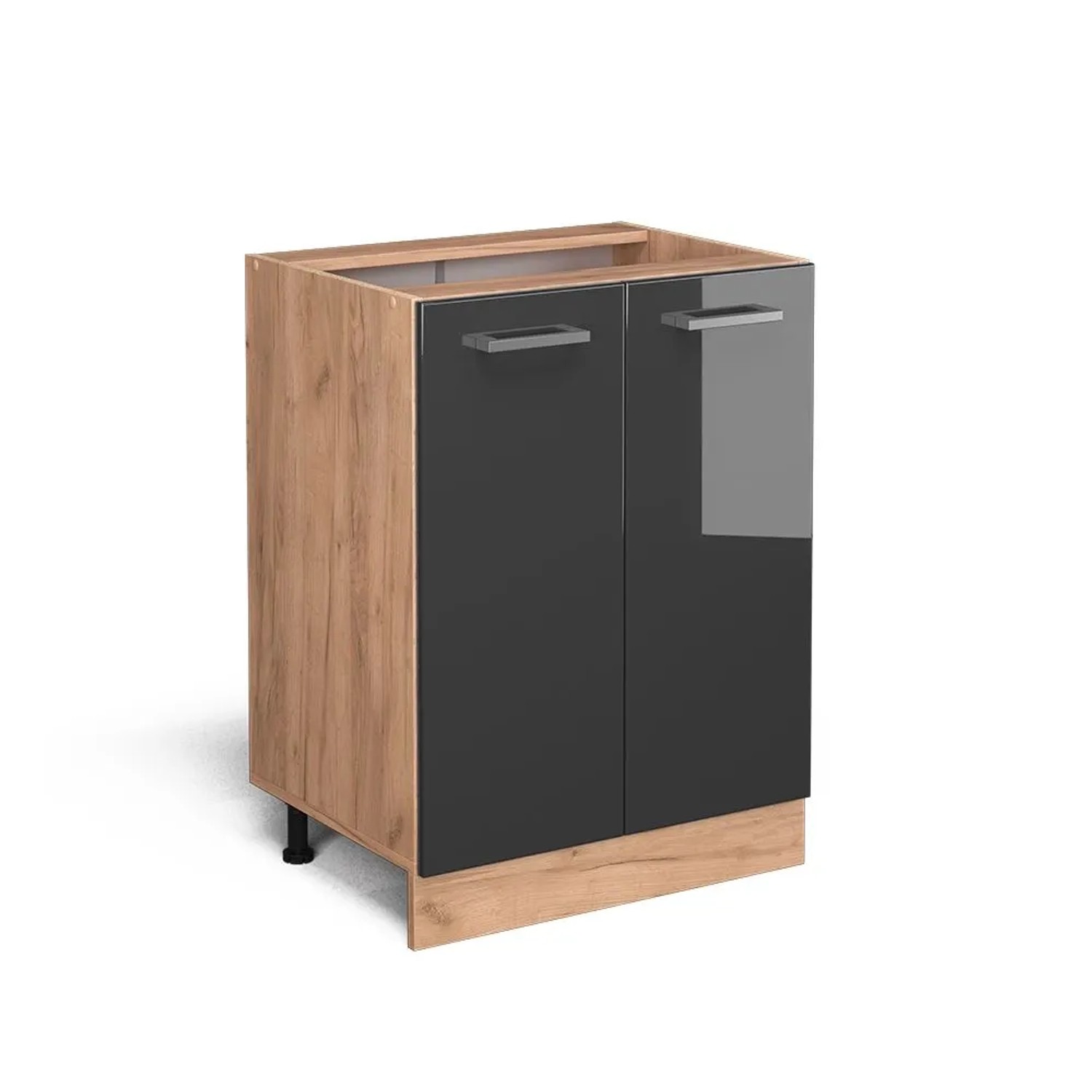 Vicco Küchenunterschrank R-Line Anthrazit Hochglanz Goldkraft Eiche 60 cm ohne Arbeitsplatte