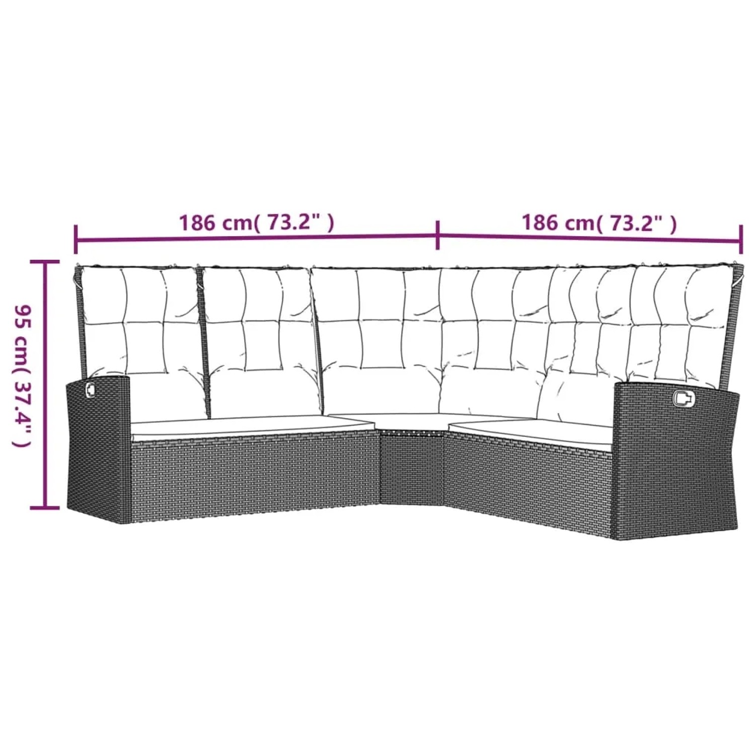 vidaXL Garten-Lounge-Set, 2-teilig, grau, Poly Rattan, mit Maßen. Ideal für Terrasse und Garten.
