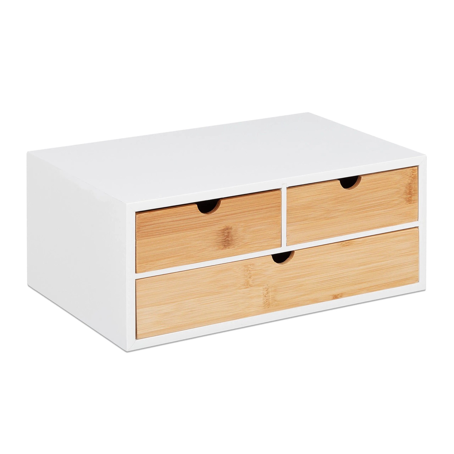 Relaxdays Schreibtisch Organizer Bambus MDF Weiß Natur 3 Schubladen 14 cm x 33 cm x 21 cm 2,3 kg