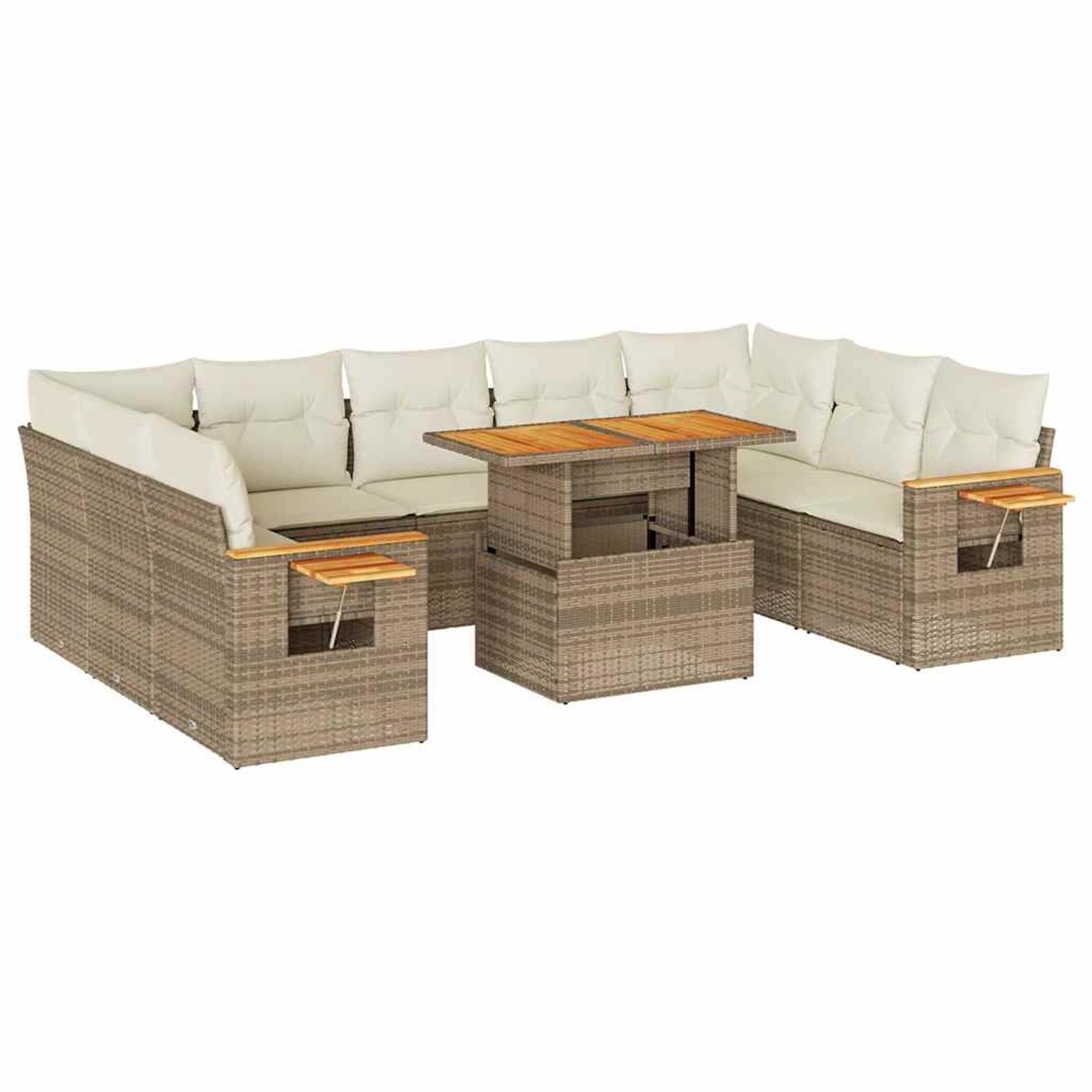 vidaXL 10-Tlg Garten-Sofagarnitur mit Kissen Beige Poly Rattan Akazie 33276 günstig online kaufen