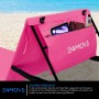 2er Set 24MOVE Strandmatte, klappbar, mit Rückenlehne und Tasche in Rosa am Strand.
