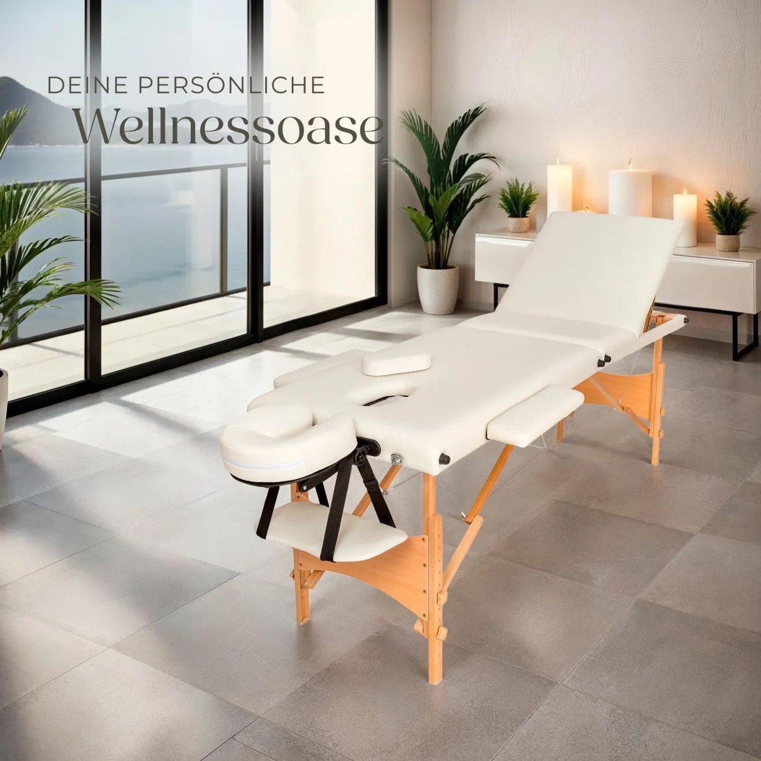 Tectake 3 Zonen Massageliege Set Daniel Breite 60 cm  Polsterung 3 cm Inklusive Lagerungsrollen und Tragetasche  210 x 95 x 84 cm Beige_9