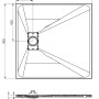 Technische Zeichnung der quadratischen Bad Land Duschwanne VIDAR 90x90x3,2 cm mit Maßen und Ablauf.