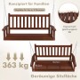 Braune Massivholz Hängebank für 3 Personen mit geschwungenem Sitz und Kettenaufhängung. Ideal für Garten & Veranda.