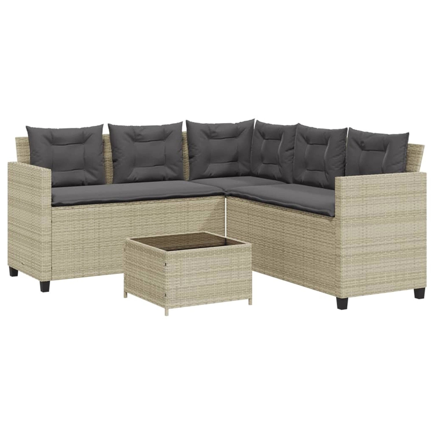 vidaXL Gartensofa in L-Form mit Tisch und Kissen Hellgrau Poly Rattan 369044