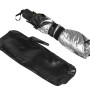 APA Sonnenschirm für Frontscheibe mit schwarzer Tasche. Silberne, reflektierende Oberfläche.