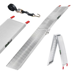 Graue TRUTZHOLM Alu Auffahrrampe, klappbar, 205 cm, 340 kg Traglast, mit Spanngurt. Für Autoanhänger.