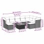 vidaXL 10-tlg. Garten-Sofagarnitur mit Kissen, schwarzes Poly Rattan, Maße