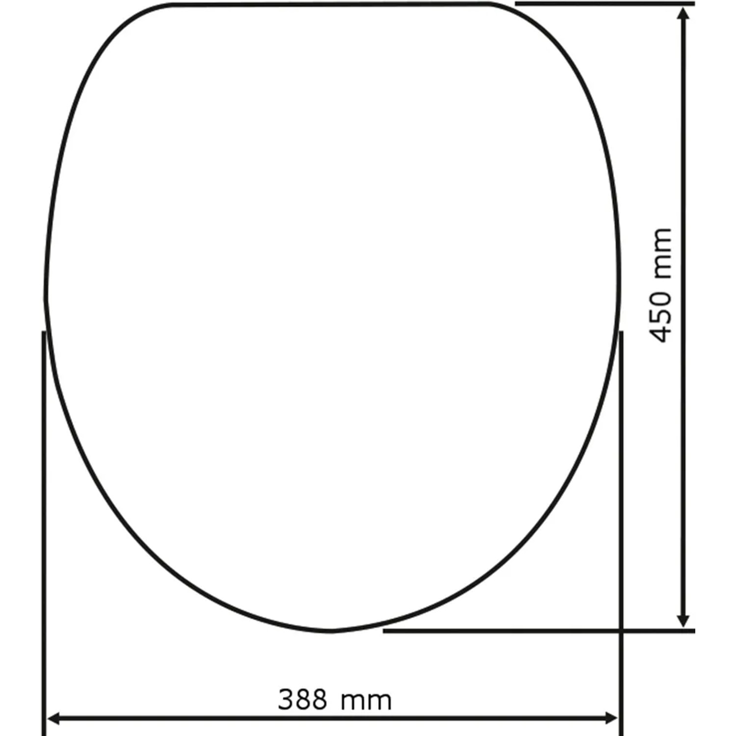 Technische Zeichnung: Wenko WC-Sitz Frog News Duroplast mit Maßen 450 x 388 mm.