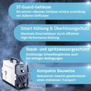 STAHLWERK Schweißgerät ARC 200 Puls Pro 200 A Vollausstattung Gerätewagen Helm
