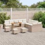 Beiges 14-tlg. vidaXL Garten-Sofa-Set aus Poly Rattan mit Tisch und Kissen.