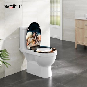WOLTU WC-Sitz aus Duroplast mit Muschel-Seestern-Motiv, Absenkautomatik und Schnellbefestigung im Badezimmer.