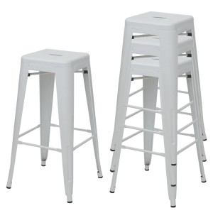 PROREGAL 4er-Set Barhocker Sitzhöhe 77cm Metall Industriedesign Stapelbar Weiß Barstuhl Tresenhocker