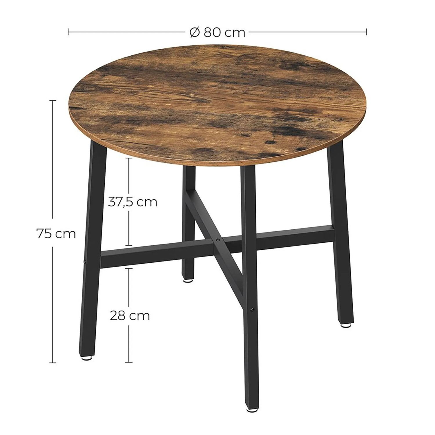 Runder Songmics Esstisch Delon (Ø 80 cm) in Braun-Schwarz mit Stahlgestell.