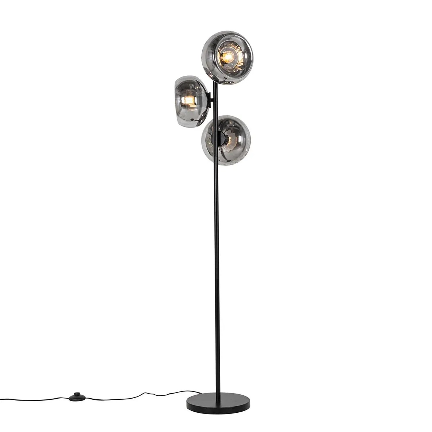 QAZQA Art Deco Stehlampe Schwarz mit Rauchglas 3 Flammig   Ayesha