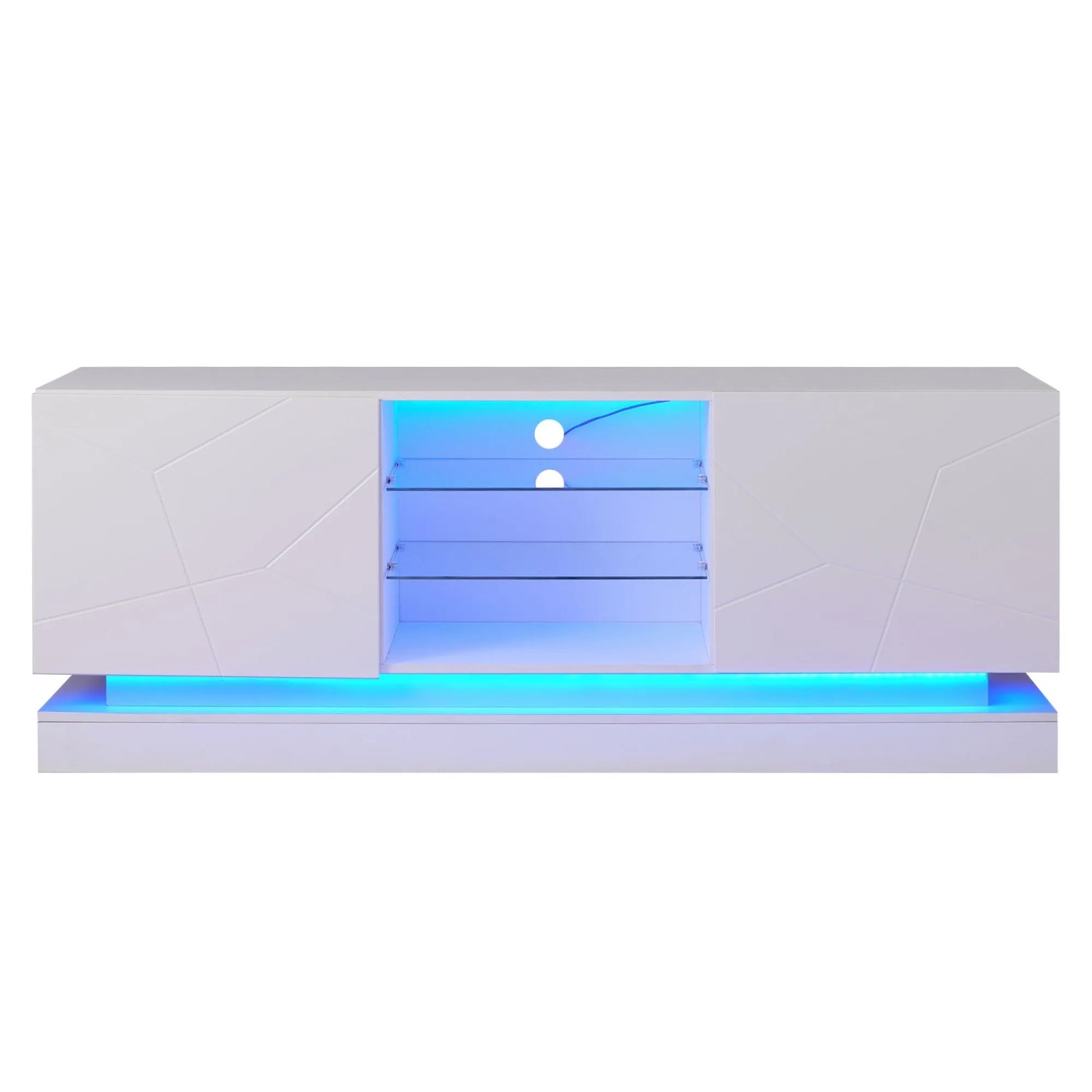 okwish TV Schrank mit Glasablage Stauraum 160x38.5x60cm Matt Weiß