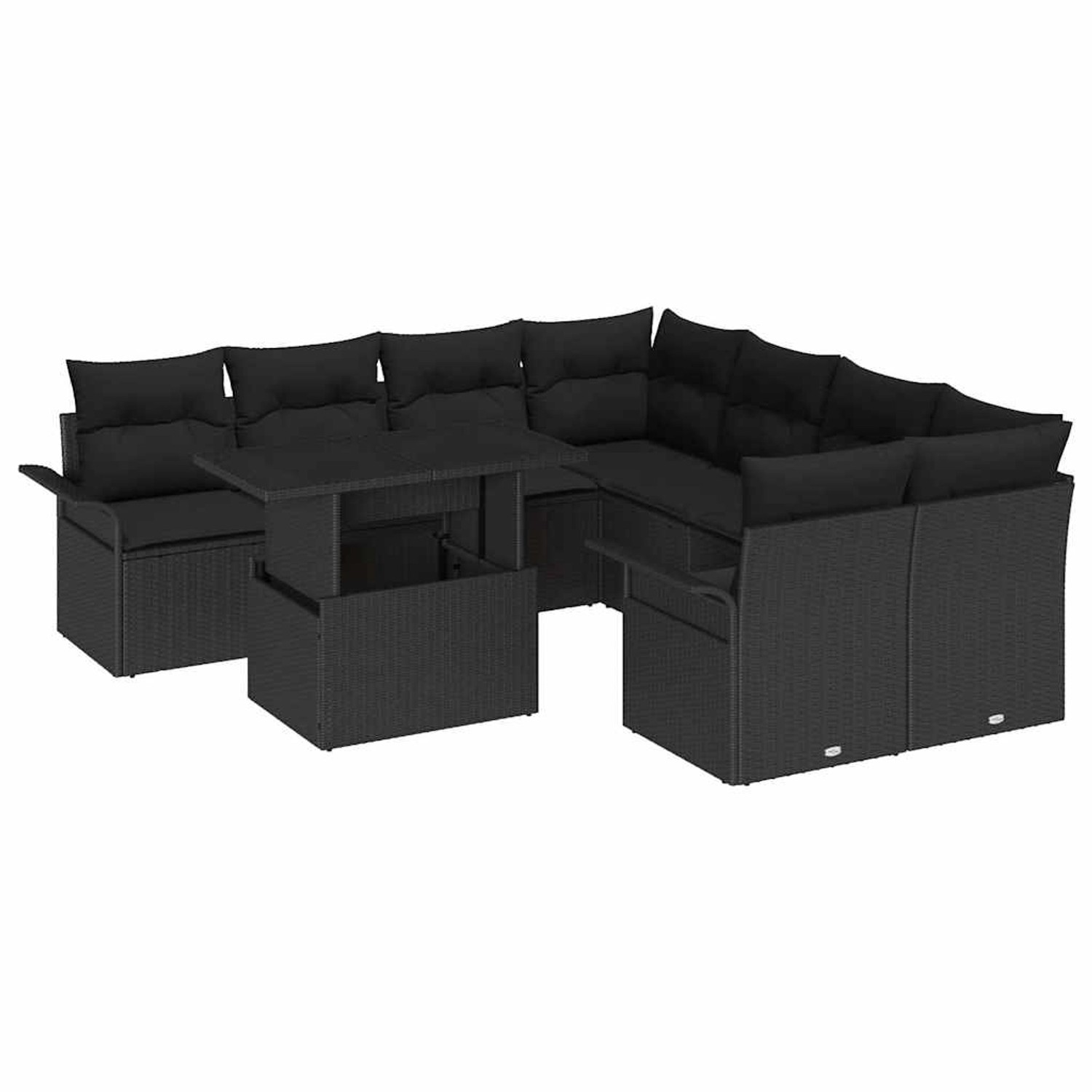 vidaXL Garten-Sofa-Set mit Kissen 9-Tlg Schwarz Poly Rattan 3348259 günstig online kaufen