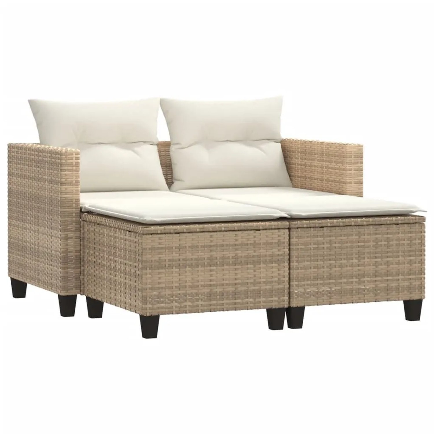 vidaXL Gartensofa 2-Sitzer mit Hockern Beige Poly Rattan 365794