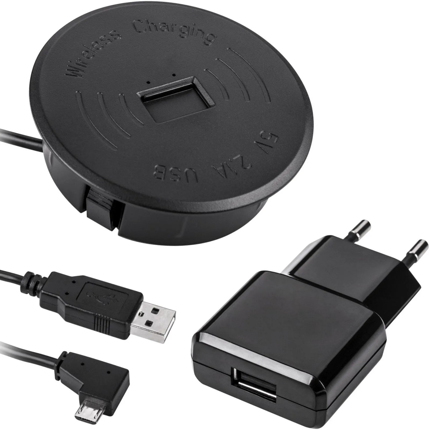 SOTECH Einbau Qi Wireless Charger WLC-01 Induktion Ladegerät Anthrazit inkl. Netzteil und Kabel