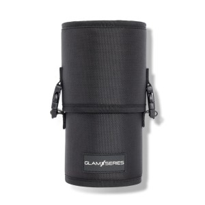 Schwarzer, zylindrischer Glamseries Glamtube Pinselhalter aus Stoff, teilbar, mit Schnallenverschluss. Ideal für Make-up & Stifte.