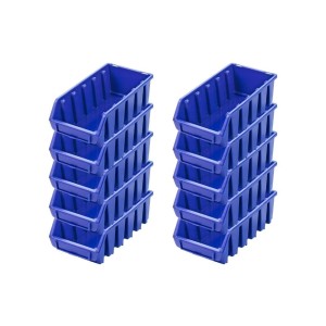 PROREGAL SuperSparSet: 10 blaue Sichtlagerboxen (2L) aus Polypropylen, gestapelt.