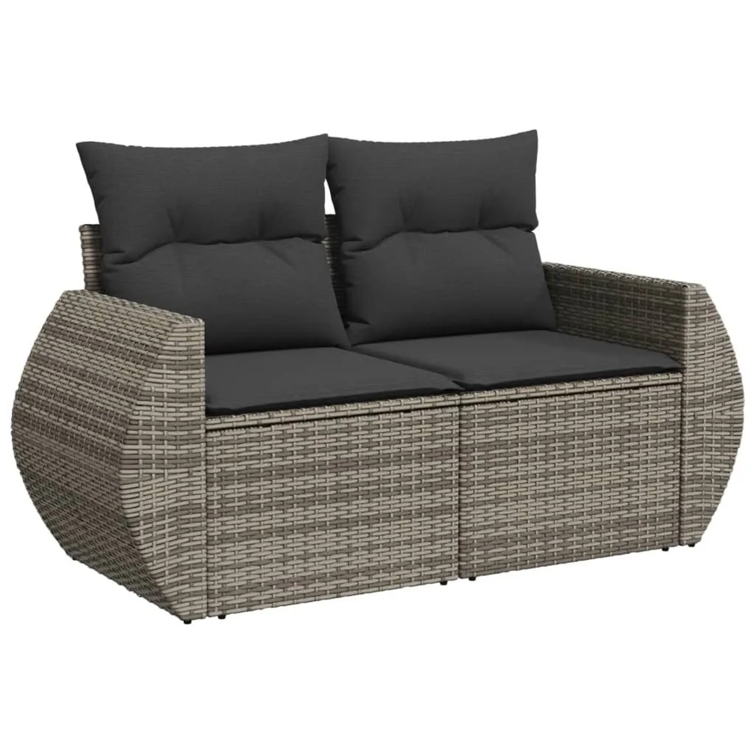 Graue vidaXL Garten-Sofagarnitur aus Polyrattan mit dunklen Kissen. Gemütliche Gartenmöbel für Terrasse und Garten.