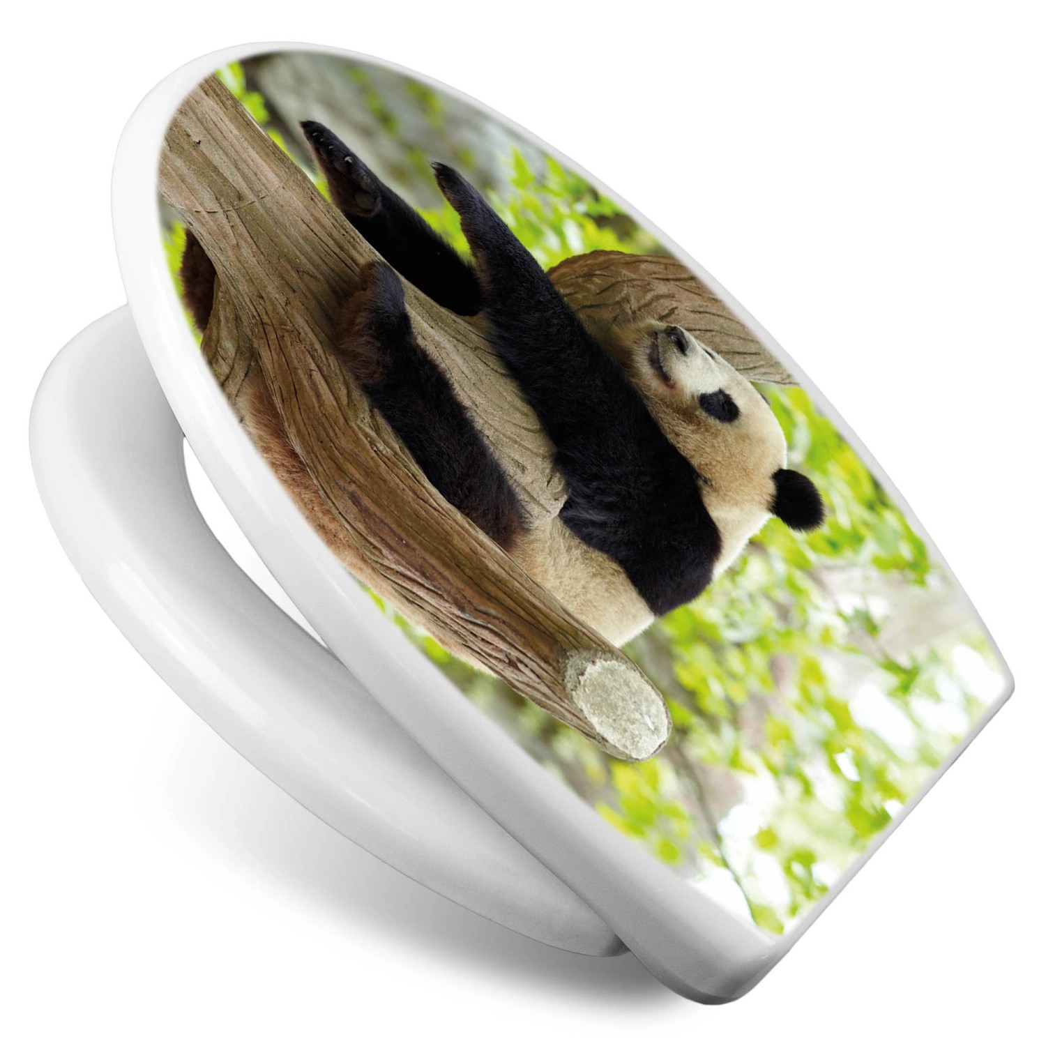 Weißer WC-Sitz mit Absenkautomatik und Panda Motiv. Duroplast Toilettendeckel für mehr Hygiene im Bad.