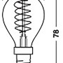 Skizze: Osram LED E14 Leuchtmittel in Tropfenform mit Maßen 7,8 x 4,5 cm.