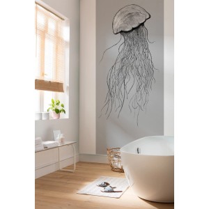Komar Vlies Fototapete Jellyfish Panel 100x250cm im Badezimmer.