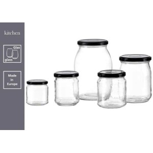 Ritzenhoff & Breker Kitchen Love Einmachgläser, 300 ml, 6er Set aus Glas mit schwarzen Deckeln.
