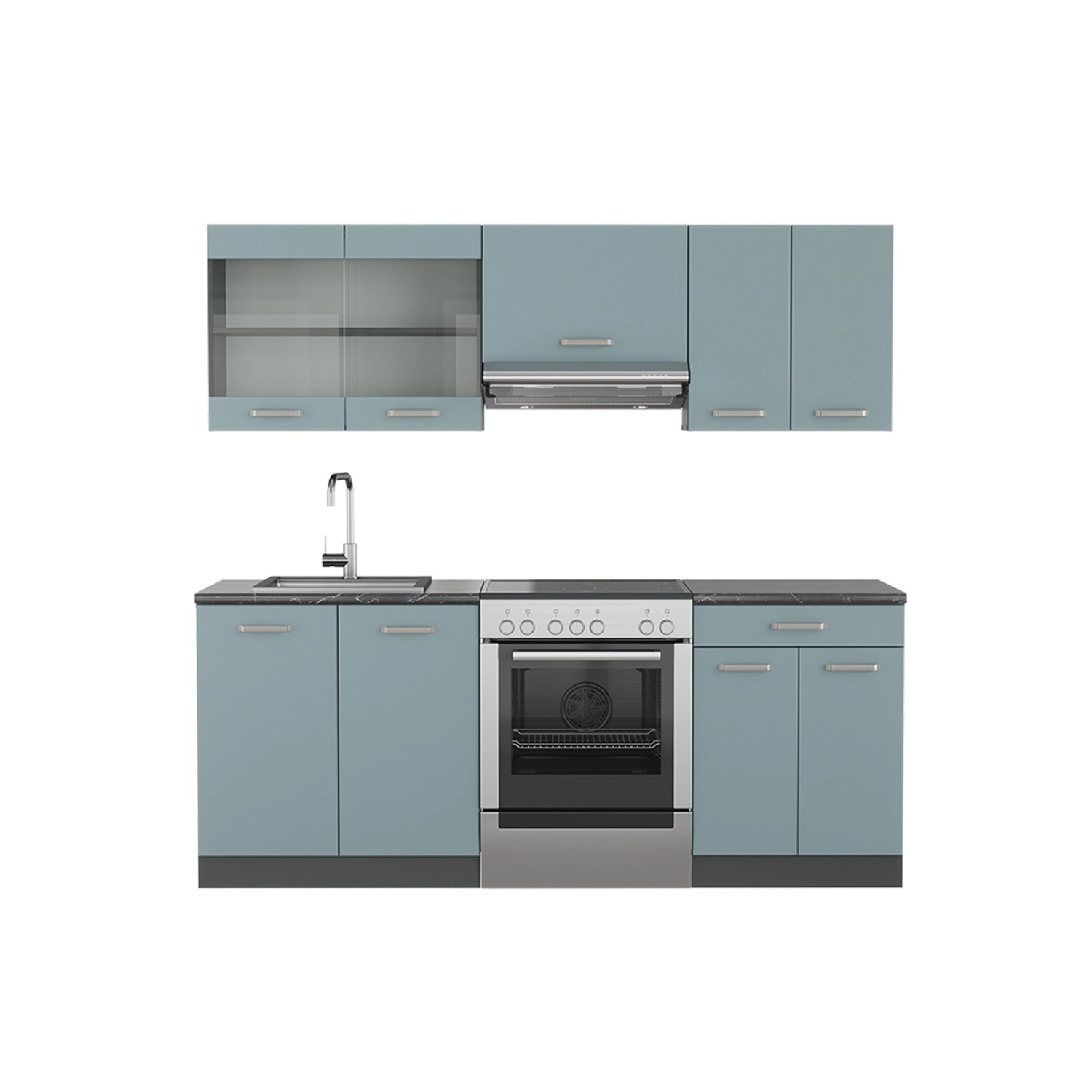 Vicco R-Line Küchenzeile Blau-Grau/Anthrazit 200 cm ohne Arbeitsplatte günstig online kaufen