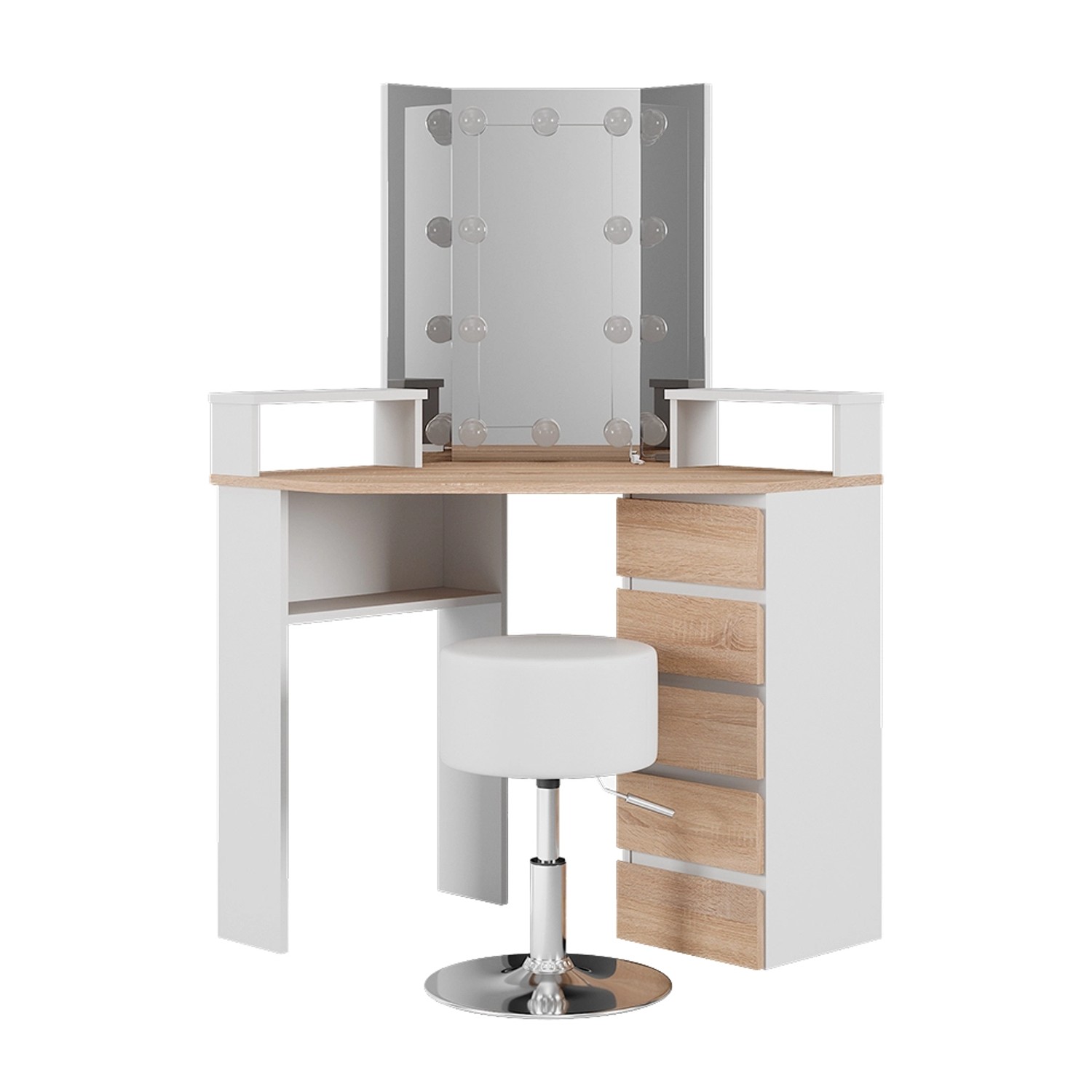 Vicco Eckschminktisch Tilda Weiß/Sonoma/Sonoma 113.3 cm mit LED Beleuchtung günstig online kaufen