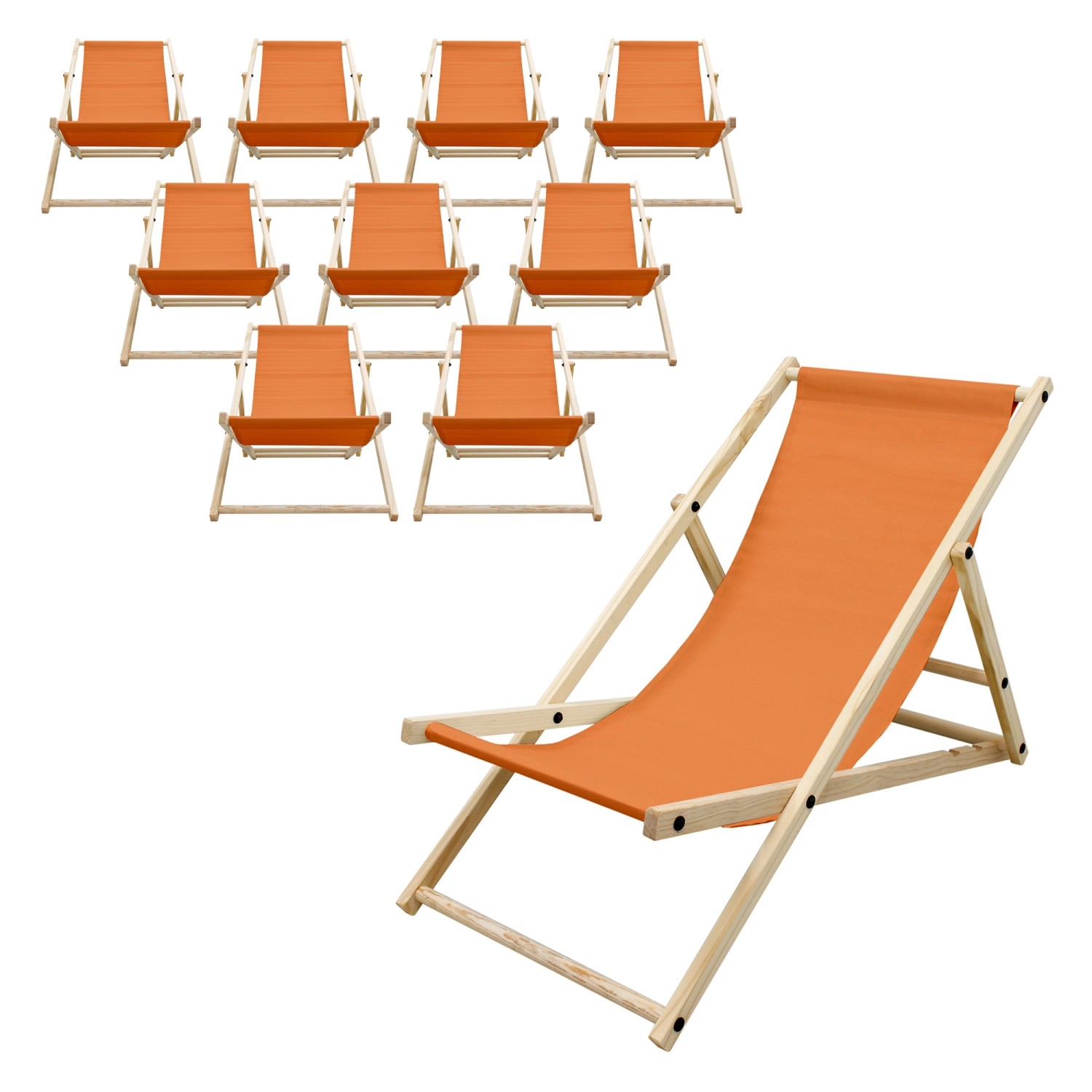 ECD Germany 10Er Set Liegestuhl Klappbar Orange aus Holz 3 Positionen bis 1 günstig online kaufen