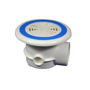 Summer Fun Bodenablauf für Pools, weiß mit blauem Akzent und DN 50 Klebemuffe.